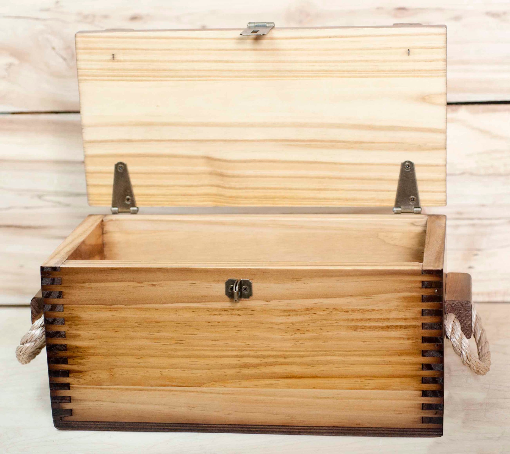 Large Plain Wood Storage Box with Lid and Handles Craft Keepsake